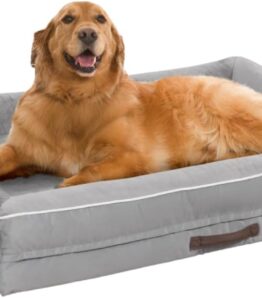 Orthopaedic Dog Bed for Large Dogs, Dog Basket Washable with Egg-shaped Crate Foam, Waterproof Dog Sofa with Non-Slip Underside and Four-sided Cushion (Light Grey, 91 x 61 x 18 cm)