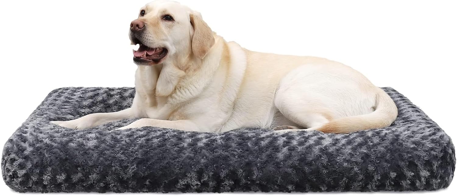 KSIIA Dog Bed for Large Dogs, Washable, Fluffy Dog Cushion, Dog Mat for Large/Medium Dogs, Non-Slip Bottom, Breathable, Dog Mattress, Pet Bed, Dark Grey, 90 x 60 cm