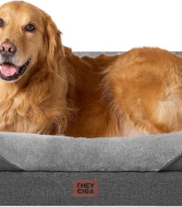 EHEYCIGA Orthopaedic Dog Bed for Large Dogs, 106.5 x 76 x 18.5 cm, Memory Foam Washable and Waterproof Dog Basket with 4 Edges, Non-Slip Dog Sofa, Grey