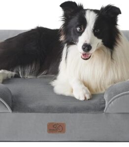 BEDSURE Orthopaedic Dog Bed, Ergonomic Dog Sofa, 89 x 63 cm, Dog Couch with Egg Carton Foam for Medium Dogs, Washable, Non-Slip Dog Beds, Grey