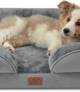 BEDSURE Orthopaedic Dog Bed, Ergonomic Dog Sofa, 71 x 58 cm, Dog Couch with Egg Carton Foam for Small Dogs, Washable, Non-Slip Dog Beds, Grey
