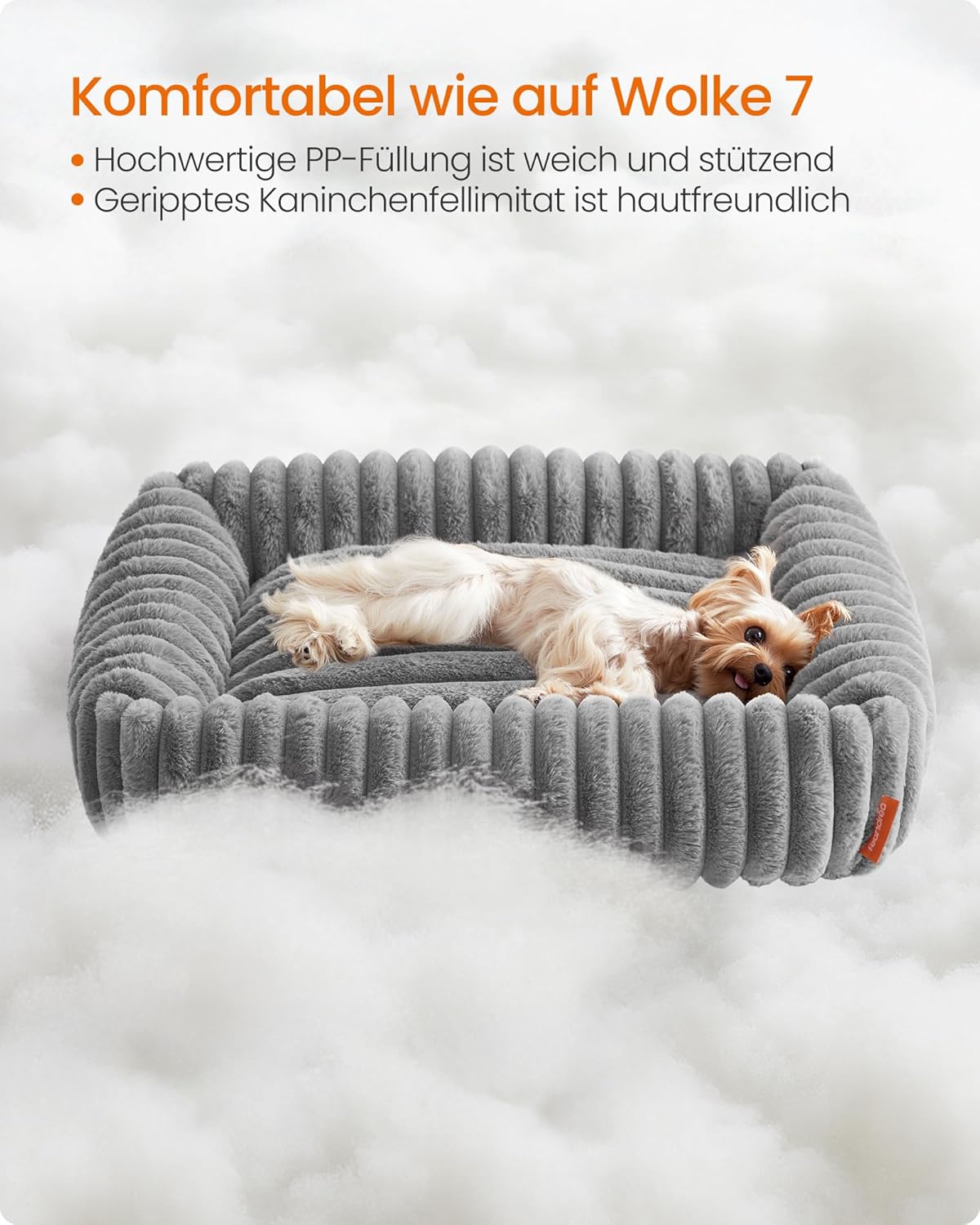 Feandrea Dog Bed, Medium Orthopaedic Dog Basket, Washable Dog Cushion, Fluffy Dog Mat, Soft Padding, 71 x 55 x 18 cm, Dove Grey PGW311GD01 – Bild 3