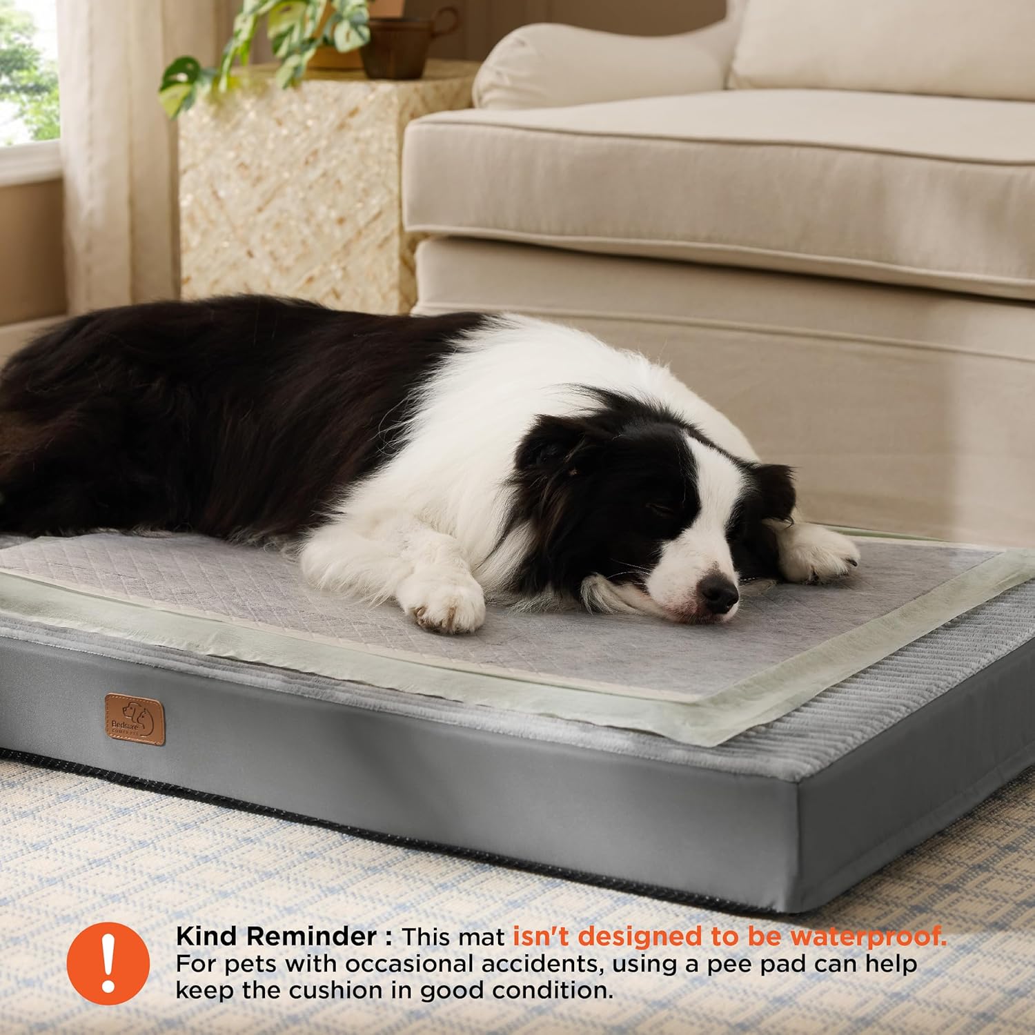 BEDSURE Washable Dog Bed for Large Dogs - 104 x 69 x 8.5 cm Comfort Dog Cushion with Non-Slip Base and Removable Washable Cover, Egg Carton Foam Dog Mat, Grey - Not Waterproof – Bild 2