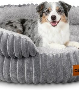 DEIME Orthopaedic Dog Bed, Cuddly Round Dog Bed, Washable, Dog Sofa with Removable Mat for Double-Sided Use, Dog Basket, Non-Slip Dog Cushion for Small, Medium Dogs