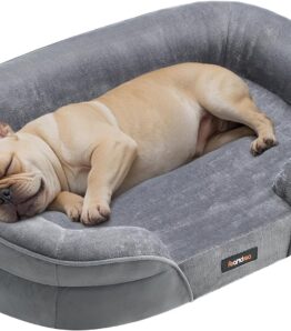 Feandrea PGW281G01 Dog Bed for Medium Dogs, 76 x 51 x 18 cm, Orthopaedic, Waterproof Inner Layer, Raised Edges, Removable, Washable Cover, Non-Slip, Light Grey