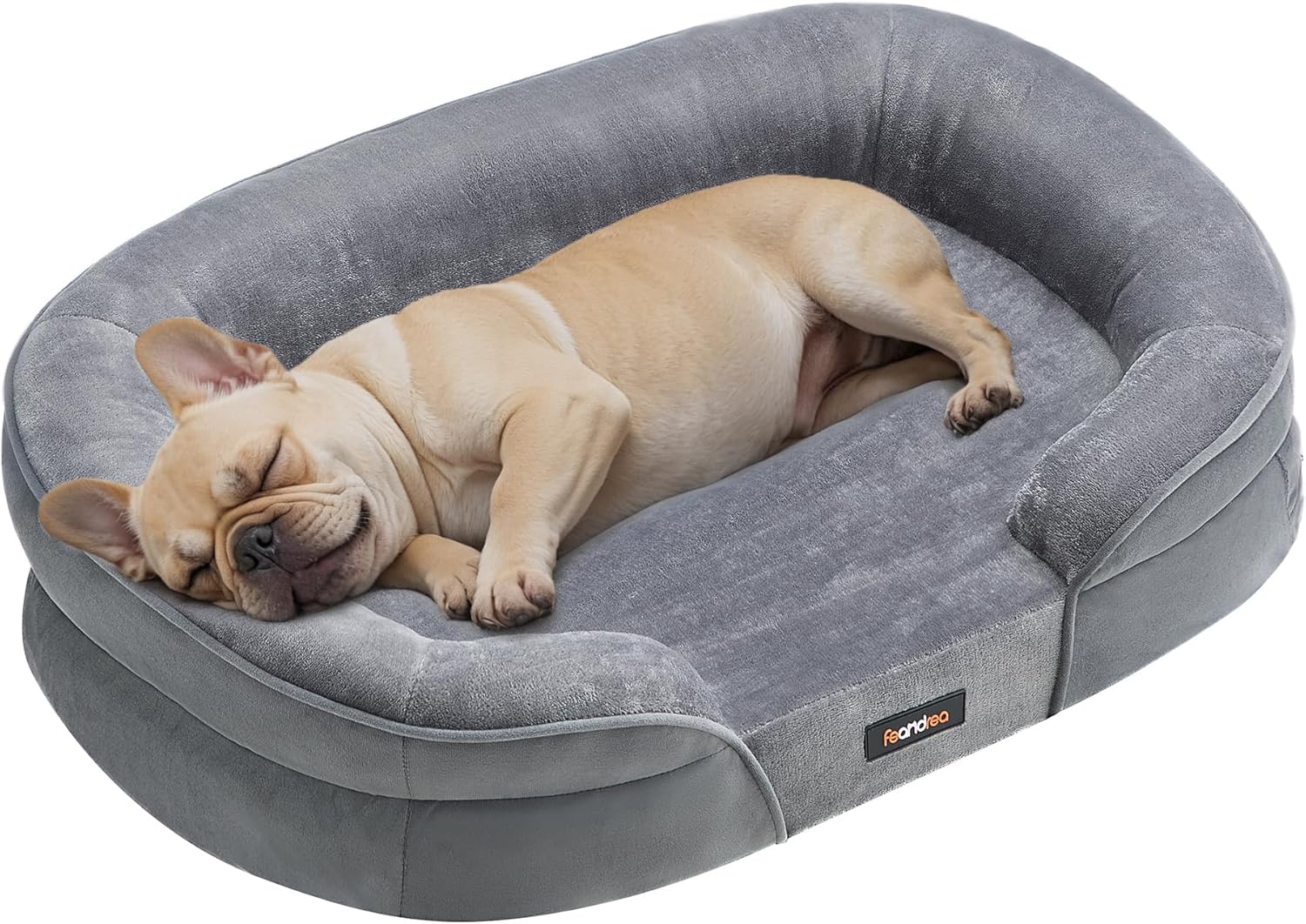 Feandrea PGW281G01 Dog Bed for Medium Dogs, 76 x 51 x 18 cm, Orthopaedic, Waterproof Inner Layer, Raised Edges, Removable, Washable Cover, Non-Slip, Light Grey