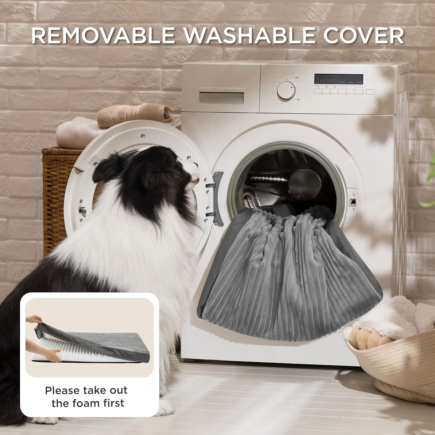 BEDSURE Washable Dog Bed for Large Dogs - 104 x 69 x 8.5 cm Comfort Dog Cushion with Non-Slip Base and Removable Washable Cover, Egg Carton Foam Dog Mat, Grey - Not Waterproof – Bild 5