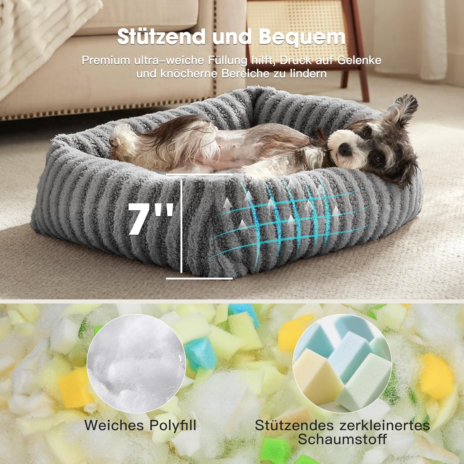 Pawk Medium Dog Bed - Orthopaedic Dog Basket with Removable Cover, Non-Slip Washable Dog Bed with High Edge, 64 x 54 x 18 cm – Bild 2