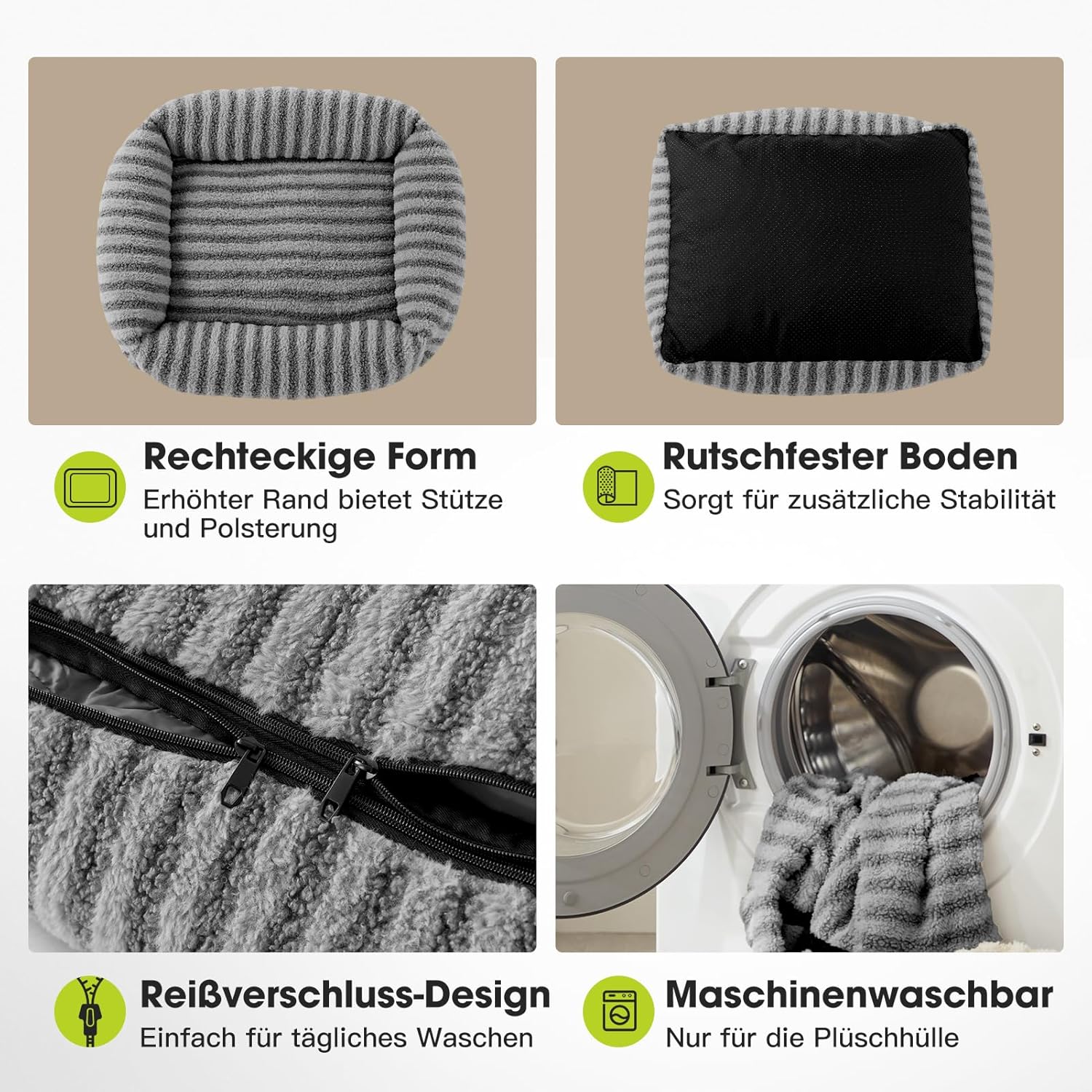 Pawk Medium Dog Bed - Orthopaedic Dog Basket with Removable Cover, Non-Slip Washable Dog Bed with High Edge, 64 x 54 x 18 cm – Bild 6