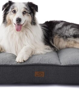 BEDSURE Washable Dog Bed for Large Dogs - 106 x 76 cm Extra Thick Supportive Dog Sofa with Waterproof Cover, Non-Slip Dog Basket Large with Soft Plush Sherpa, Dark Grey